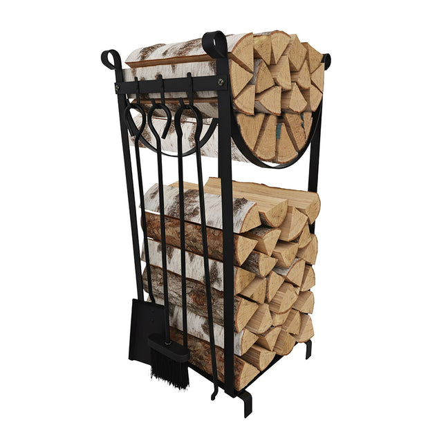 Range-bûches avec accessoires de cheminée - Solution de rangement intérieur