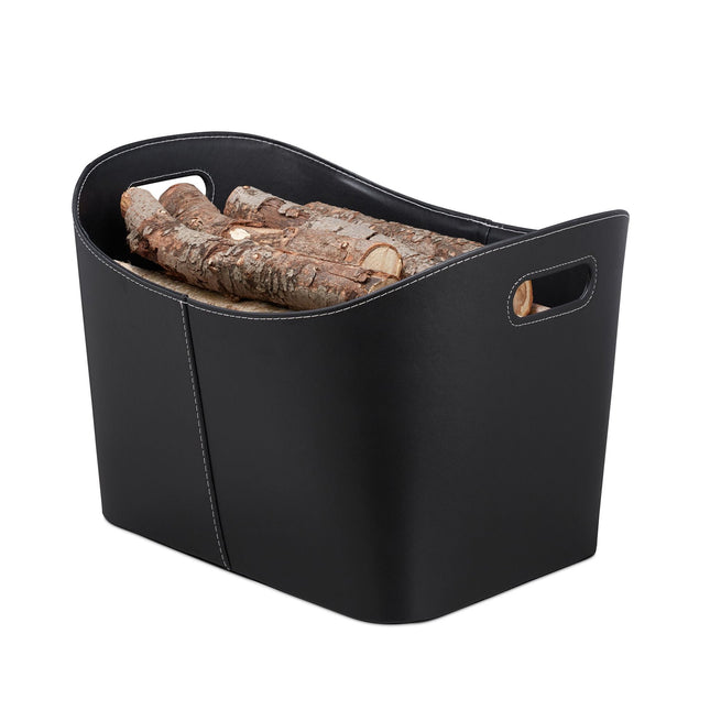 Panier à bois de cheminée en cuir artificiel noir