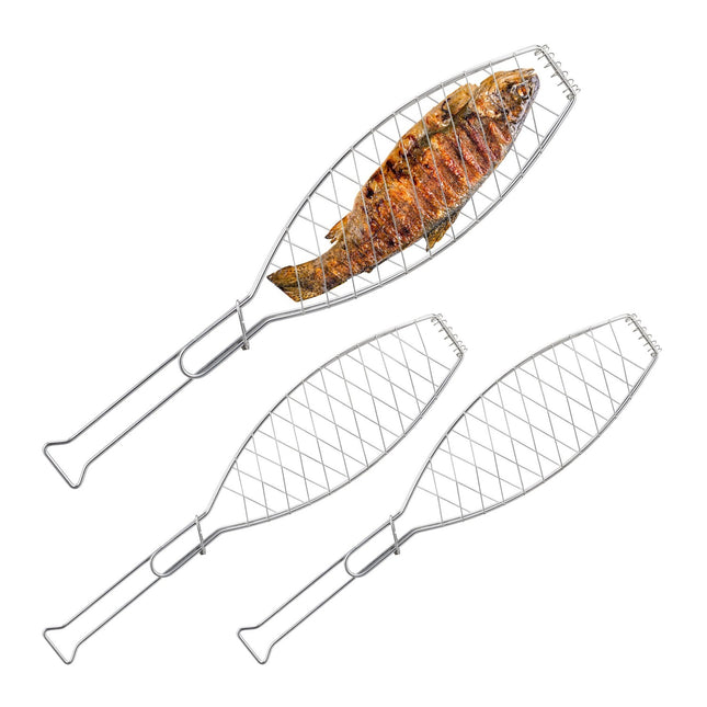 Fischgrillzangen-Set, Edelstahl, 3-teilig