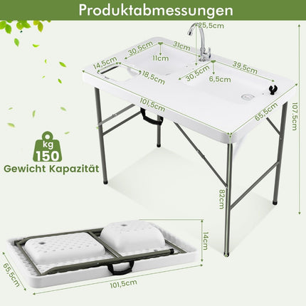 Table de nettoyage du poisson table de filetage pliante 101,5 x 65,5 x 107,5 cm blanc