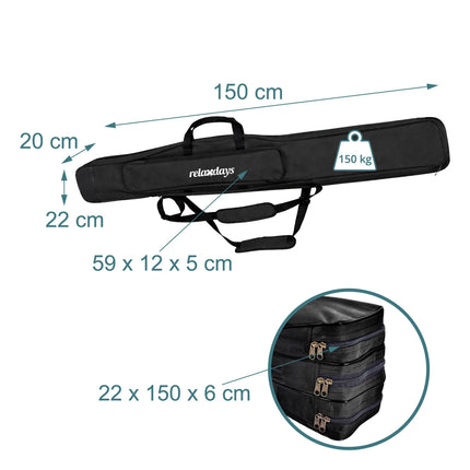 Housse pour canne à pêche, 5 compartiments, noire, 150 cm