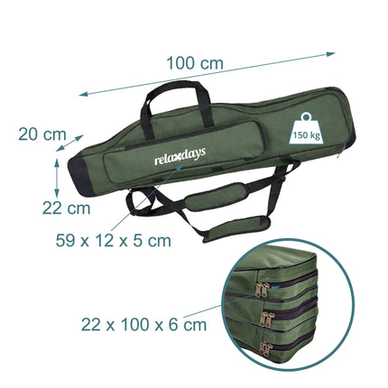 Housse pour canne à pêche, 5 compartiments, verte, 100 cm