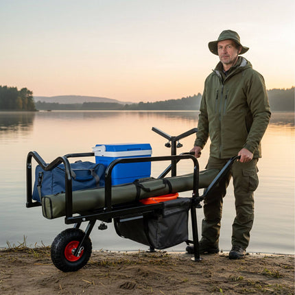 Angler-Trolley mit Tasche – Metallgestell, Luftbereifung