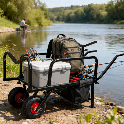 Angler-Trolley mit Tasche – Metallgestell, Luftbereifung