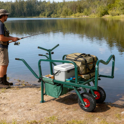 Chariot de pêche avec sac - Cadre en métal, pneus pneumatiques