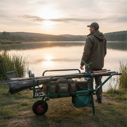 Chariot de pêche avec sac - Cadre en métal, pneus pneumatiques