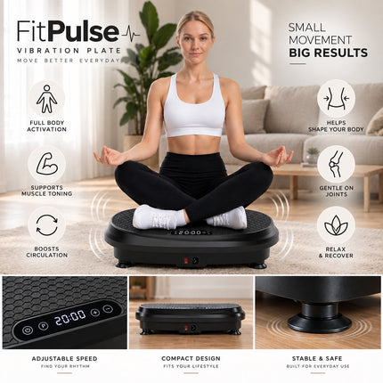 FitPulse Vibrationsplatte mit Widerstandsbändern und Fernbedienung
