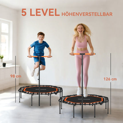 Fitness-Trampolin, verstellbarer Griff, Indoor, Stahl, Orange