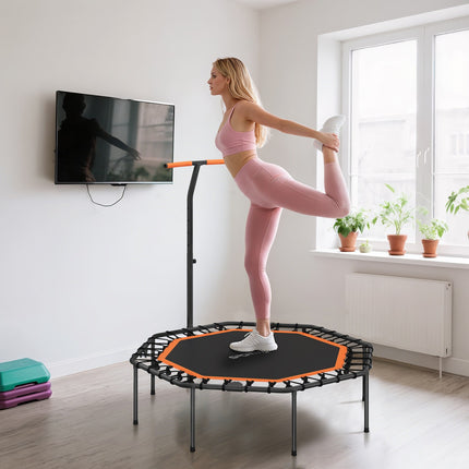Fitness-Trampolin, verstellbarer Griff, Indoor, Stahl, Orange