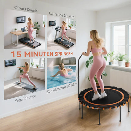 Trampoline de fitness avec poignée réglable, intérieur/extérieur, orange