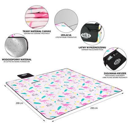 Tapis de pique-nique Flamingo 200x200 cm, PE Alu imperméable