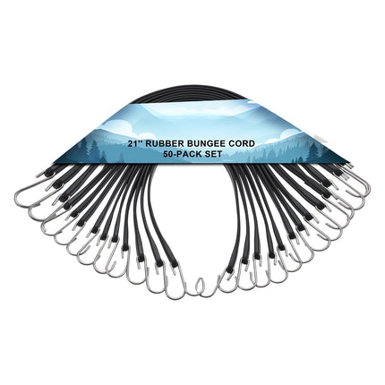 Flat Bungee Cords, 50 Pack, 21 In, Steel S-Hooks