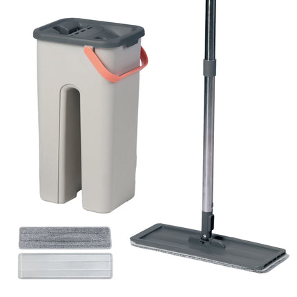 Flachwischmopp-Set mit 2-Kammer-Eimer und Mikrofaserpads