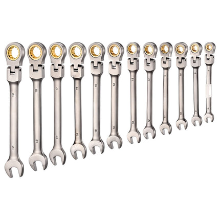 Flex-Head Ratcheting Wrench Set, 12-Piece Metric 8-19mm