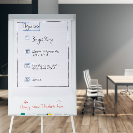 Tableau blanc à feuilles mobiles avec support papier et surface magnétique