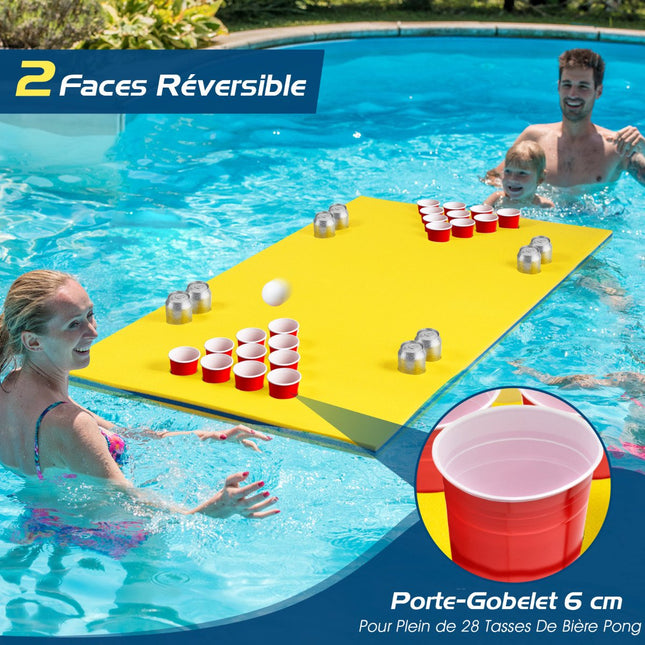 Table de beer pong flottante, tapis XPE de 1,7 m, jaune