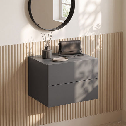 Schwebender Nachttisch mit Schubladen – Grau, Wandmontage