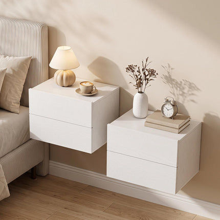 Table de chevet suspendue avec tiroirs de rangement – ​​Blanche