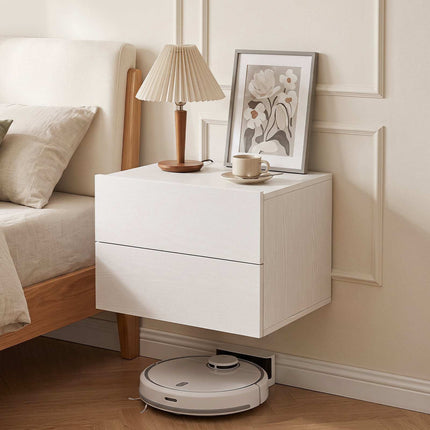 Table de chevet suspendue avec tiroirs de rangement – ​​Blanche