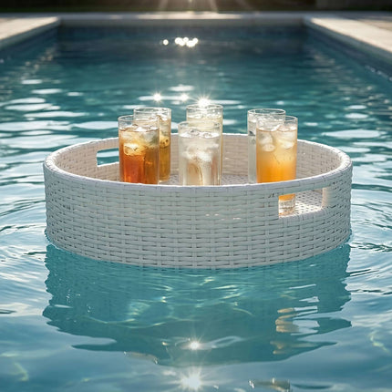 Schwimmendes Serviertablett, Weiß, 80 cm, PE-Rattan
