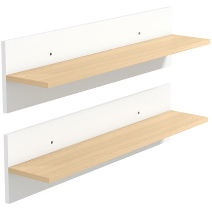 Schweberegal 2er-Set, Weiß & Naturholz, 80x15 cm