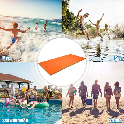Schwimmende Wassermatte, 3-lagige, reißfeste XPE-Schaummatte, 355 x 183 x 3,5 cm, Orange