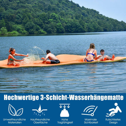 Schwimmende Wassermatte, 3-lagige, reißfeste XPE-Schaummatte, 355 x 183 x 3,5 cm, Orange