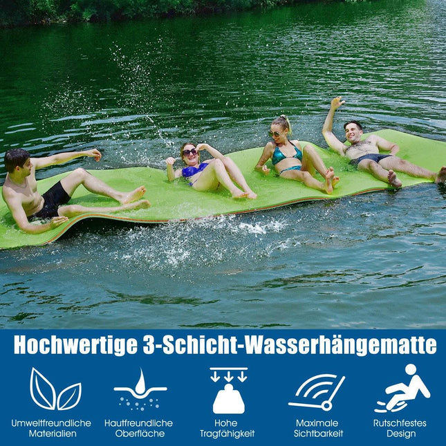 Tapis d'eau flottant en mousse XPE pour plaisir aquatique, 355 x 183 x 3,5 cm, vert