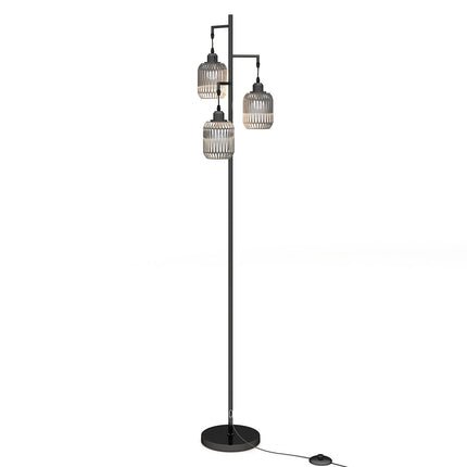 Stehleuchte 173cm, 3 gewebte Papierschirme, Fußschalter