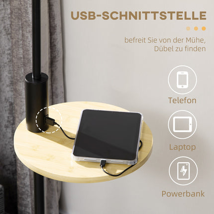 Stehleuchte mit Regal & USB-Anschluss, Stahl, creme, 40 W