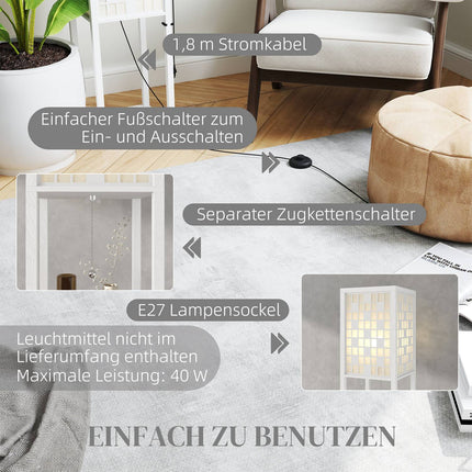 Stehlampe mit Gitter-Lampenschirm und zwei Ablagen, Weiß