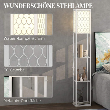 Stehlampe mit Ablage, 3 Ebenen, MDF, Weiß
