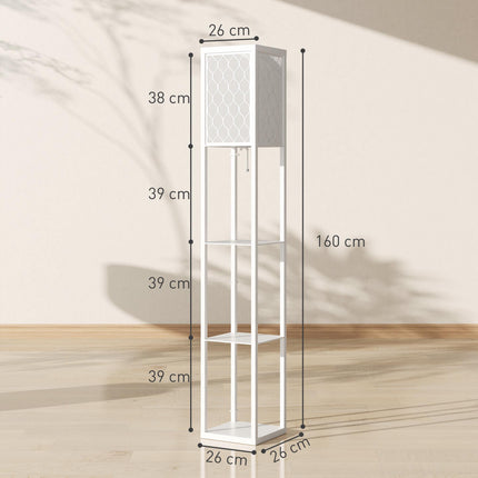Stehlampe mit Ablage, 3 Ebenen, MDF, Weiß