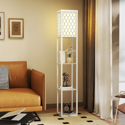 Stehlampe mit Ablage, 3 Ebenen, MDF, Weiß