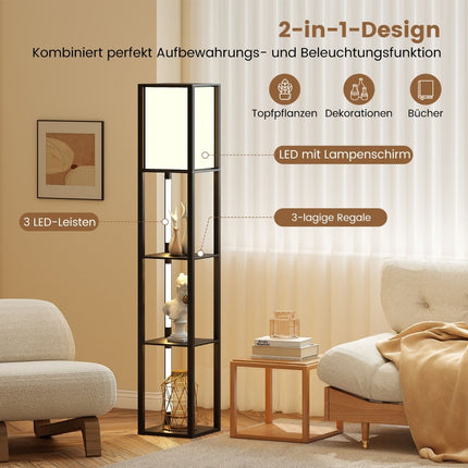 Stehleuchte mit Ablagen & verstellbaren LED-Streifen