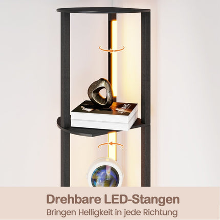 Lampadaire avec étagères et bandes LED réglables