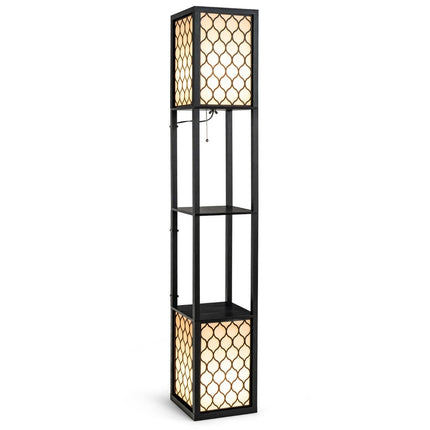 Lampadaire avec étagères, double éclairage, abat-jour blanc, 156 cm