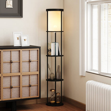 Stehlampe mit Ablagen, Fernbedienung, dimmbares Licht, Schwarz