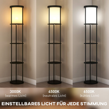 Stehlampe mit Ablagen, Fernbedienung, dimmbares Licht, Schwarz