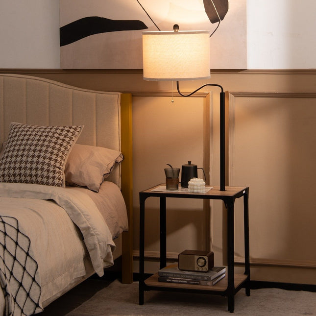 Lampadaire avec table d'appoint, ports USB, bras rotatif à 360°