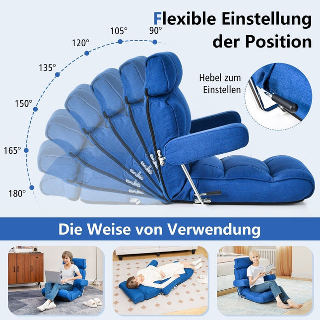 Bodenstuhl Klappsofa Bond mit verstellbarer Rückenlehne 80 x 72 x 75 cm blau