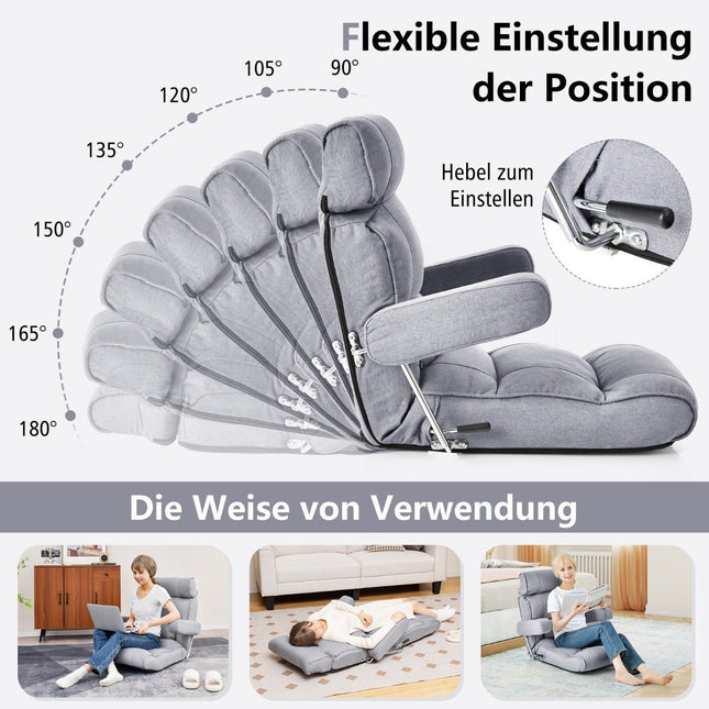 Chaise de sol pliante Bond canapé avec dossier réglable 80 x 72 x 75 cm gris