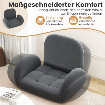 Bodenstuhl mit verstellbarer Rückenlehne &amp; Armlehnen Bondensofa Klappbodenstuhl grau