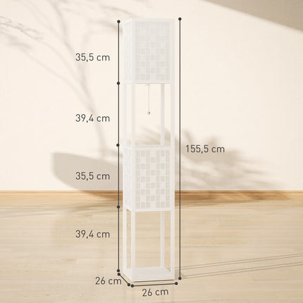 Stehlampe mit Gitter-Lampenschirm und zwei Ablagen, Weiß
