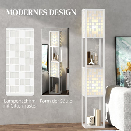 Stehlampe mit Gitter-Lampenschirm und zwei Ablagen, Weiß