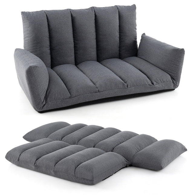 Canapé de sol avec dossier et accoudoirs réglables en 5 directions, chaise de relaxation pour salon gris