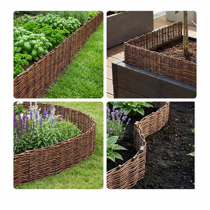 Blumenbeeteinfassung – Weidengeflecht, mit Erdspießen