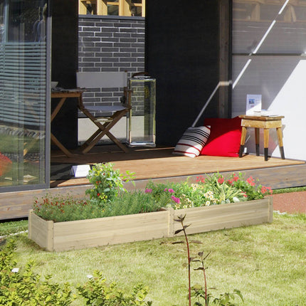 Flower Box Jardinière En Bois Avec 2 Zones Pour Légumes Et Herbes, Naturel, 244X61,5X27 Cm