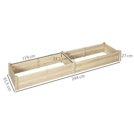 Flower Box Jardinière En Bois Avec 2 Zones Pour Légumes Et Herbes, Naturel, 244X61,5X27 Cm