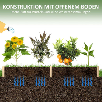 Flower Box Jardinière En Bois Avec 2 Zones Pour Légumes Et Herbes, Naturel, 244X61,5X27 Cm